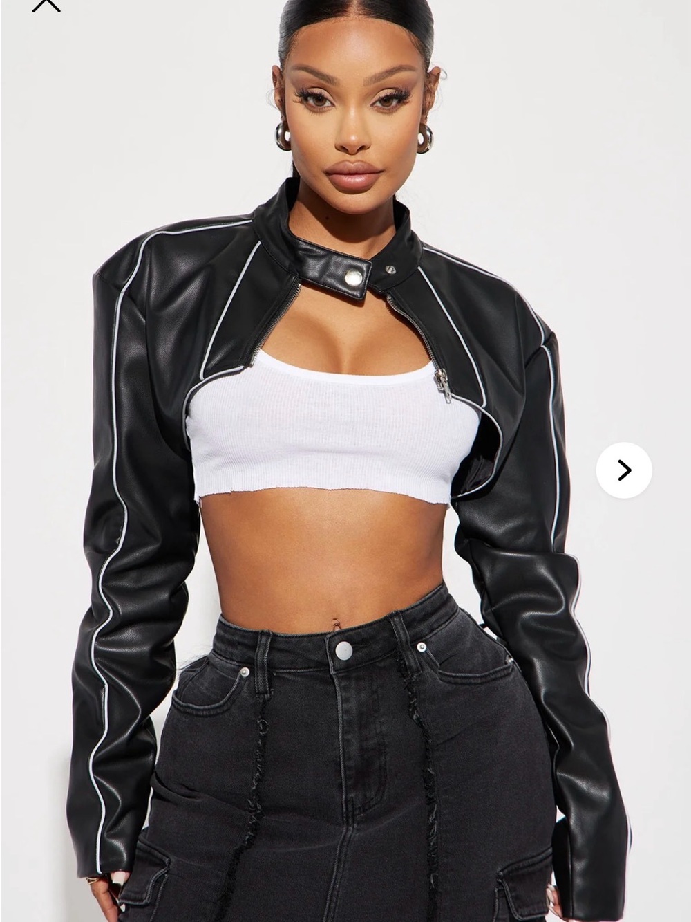 Fashion Nova Jessie Faux Leather Cropped Bolero Jacket Black